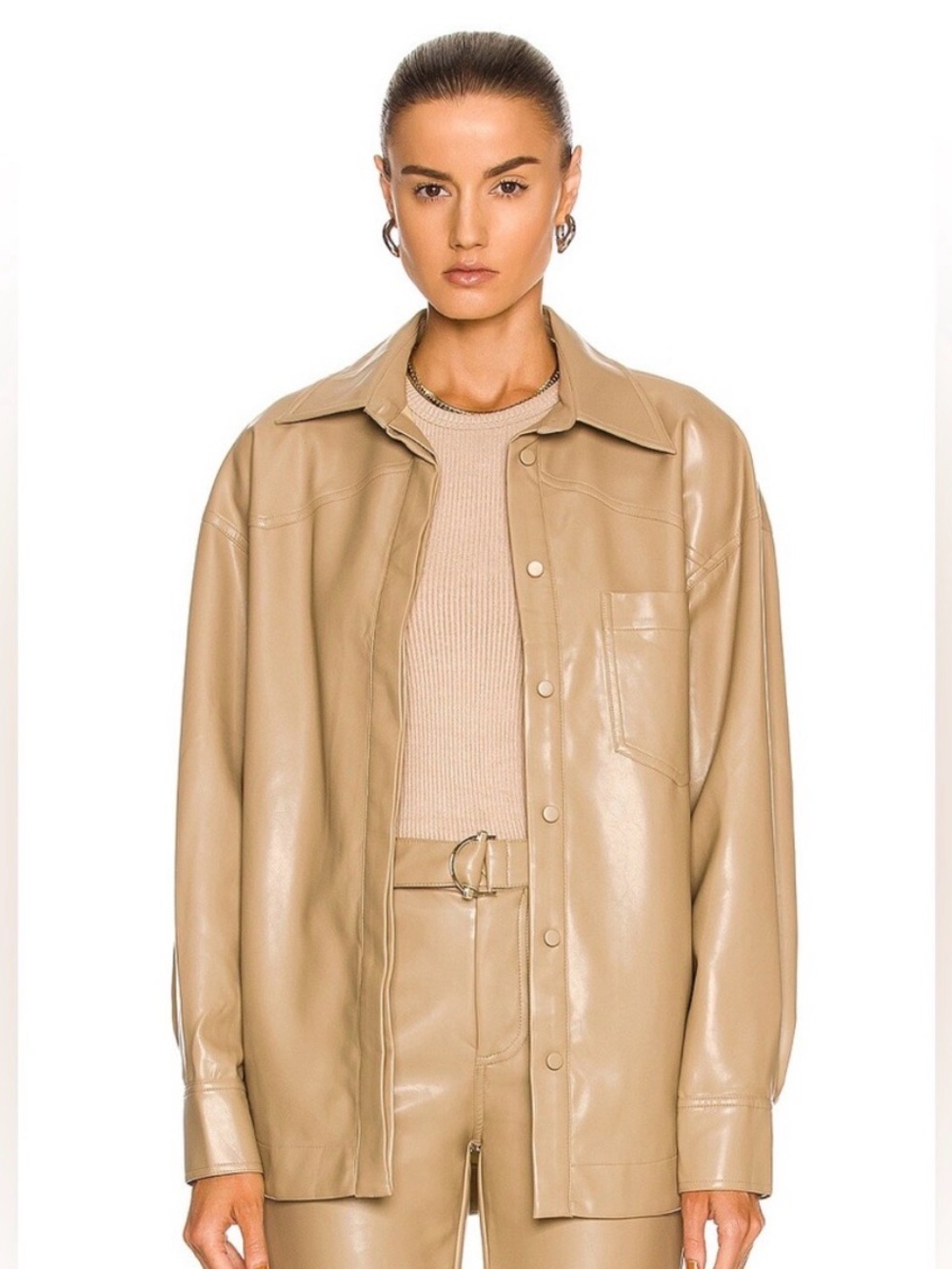 NICHOLAS Aretha Vegan Leather Shacket Dark Tan Size 6 Oversized